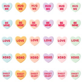 Xqumoi 30Pcs Valentine’s Day Conversation Heart Candy Stud Earrings Hug Me Be Mine Resin Heart Pendant Stud Earrings with Hypoallergenic Stainless Steel Jewelry Valentine Gift for Women