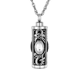 XIUDA Crystal Cremation Urn Necklace for Ashes Keepsake Cremation Jewelry for Human Ashes Stainless Steel Memorial Pendant with Flower
