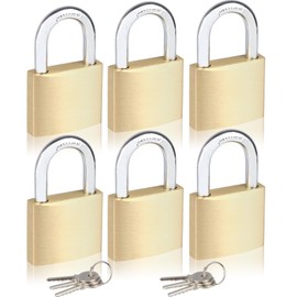 6Pack Solid Brass Padlocks Keyed Alike, Locker Locks with Same Keys, Weatherproof Pad Lock for Sheds, Storage Unit, School Gym Locker, Fence, Toolbox, Gate, Warehouse