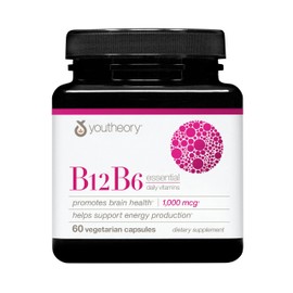 Youtheory B12B6 - Vegan Vitamin B6 & Vitamin B12 - Offers Brain Health, Energy & Immunity Support* - Dairy, Soy & Gluten Free - 60 Vegetarian Capsules