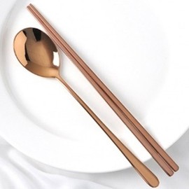 Home Art Stainless Steel Cutlery Set Rose Gold 10-Person Set of Spoons and Chopsticks Gift Set / 홈아트 스텐 수저세트 로즈골드 10인 숟가락 젓가락 선물용