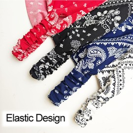 TUHOWEWZ 4PCS Elastic Hair Scarf, Vintage Bandanas Headband Boho Turban, Black White Burgundy Navy Blue Triangle Kerchief Head Scarf, Cotton Print Headbands For Women Girls