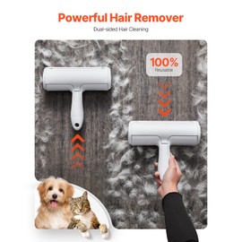 Happybuy Pet Hair Remover Roller - Reusable Dual-Sided Tool for Efficiently Cleaning Dog and Cat Hair. Ideal for Home, Furniture, Car, Couch, Carpet, Seat, Bedding, Clothes, Floor and Sofa. (White)