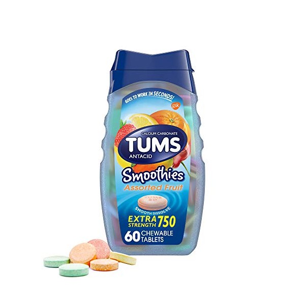 TUMS Smoothies Extra Strength Assorted Fruit Antacid Chewable Tablets 60 count