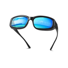 Meeloog Polarised Over Glasses for Men and Women UV400 Sunglasses for Glasses Wearers Sport DEMST0070, P1 black frame / blue mirrored lenses