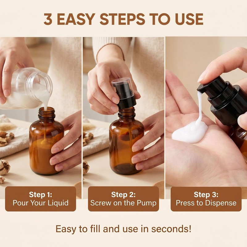 2 Pack 120ml/4oz Amber Plastic Pump Bottles, Refillable Empty Amber