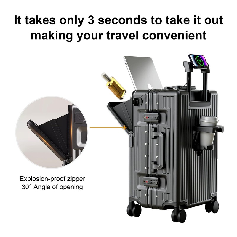 AIWEINY Zipperless Luggage, Polycarbonate Aluminum Hard Shell, Expandable Carry-On Suitcase