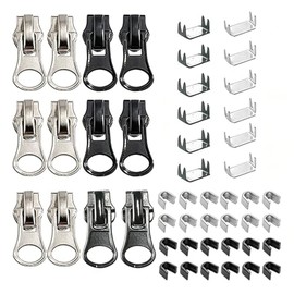 Zipper Repair Kit, Zip Replacement Slider Kit, Zippers Pull, Zip Head Bottom Stop and Top Stop, Fix Zipper On for Repairing Coats, Jackets, Metal Plastic and Nylon Coil Zippers