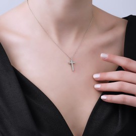 Theosebia's Cross -Lykia 18K Gold Plated 925 Sterling Silver Cross | Crucifix | Dainty Protection Necklace | Jewelry | Pendant | Choker for Women | Teens | Comes with Beautiful Gift Box - Theosebia's Cross (White)