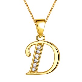 Aurora Tears 26 Letters Necklace/Stud Earrings, 925 Sterling Silver, Initial A-Z Alphabet Pendant/Earring with Cubic Zirconia, Jewellery Gifts for Women, Necklace Gold, d