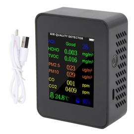 Air Quality Monitor Carbon Dioxide Detector Accurate Tester for CO CO2 PM2.5 TVOC HCHO Temperature Humidity Alarm Mode Black