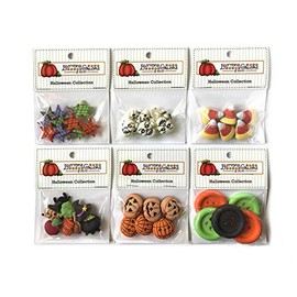 Buttons Galore - Juego de 6 botones surtidos de Halloween para coser y manualidades - Paquete de 6 paquetes de botones, maíz caramelo, linternas Jack O y más