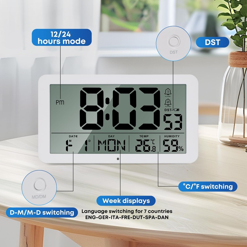 Seugjie Large Digital Wall Clock 9-inch Desk Clock Digital with