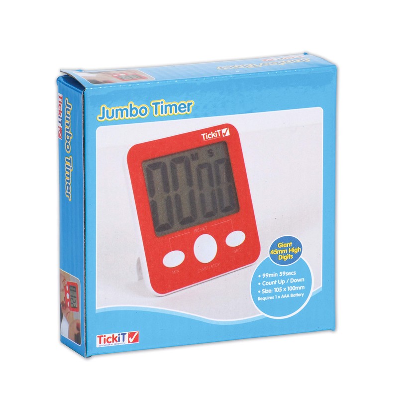 TickiT 92077 Jumbo Timer - Red - Digital Timer with
