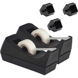 Desktop Tape Dispenser, 2-Pack, Non-Skid Base - with 3 Extra Tape Dispenser Replacement Core (Tape not Included), Perfect for Office, Home, School - Value Pack
