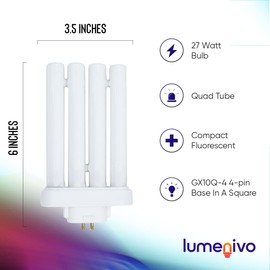 lumenivo FML Lamp 27 Watt Replacement Quad CFL for Floor Lamps 3000K Warm White Plug-in 27W Fluorescent Bulb with 4-Pin GX10Q-4 Base - 2 Pack