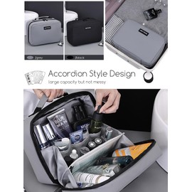 VOKUVIKU Toiletry Bag Accordion Style PU Toiletry Bag Cosmetic Bag Wash Bag, gray