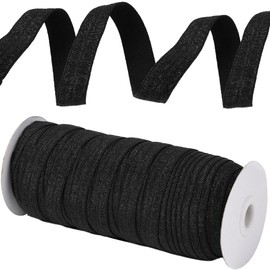 CABODYALS 45.72M 15mm Black Fold Over Elastic Stretch Foldover Ribbon Soft Glitter Fold Over Decorative FOE Elastics Ribbon for Sewing Making Gift Wrapping Diy Christmas Tree Decor Craft Supplies