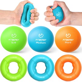 FitBeast Grip Strength Trainer, Finger Exerciser, Stress Balls for Adults 6-Piece Kit, Hand Therapy for Strength, Recovery & Stress Relief, Forearm Strengthener for Men, Women & Seniors