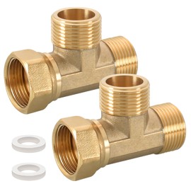 2 pieces G1 inch brass T-piece, brass T-piece swivel pipe fitting, 1 inch, 3-way T-connector coupling, AG x AG x AG x IG T-piece distributor with 2 seals, for air conditioning, refrigeration system
