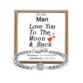 JoycuFF Gifts for Men, Fathers Day Anniversary Birthday Bracelets Gifts for Men Him Boyfriend Huband Dad from Wife Girlfriend, Moonstone Cuban Chain Bracelets for Man Husband Dad