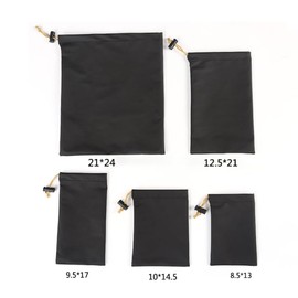 Wambere Pack of 3 PU Drawstring Bags, Black Drawstring Storage Bag, Waterproof Drawstring Gift Bag, Jewellery Bag, for Keys, Mobile Phones, Camera, Mobile Power Supply, 8.5 x 13 cm, black, 9.5×17cm,