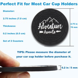 Car Cup Holder Coaster, Silicone Cup Holder Insert, Universal Non-Slip Cup Holders, Car Accessories Interior for Women and Man Interior Sets 2 Pack（Adventure Awaits）