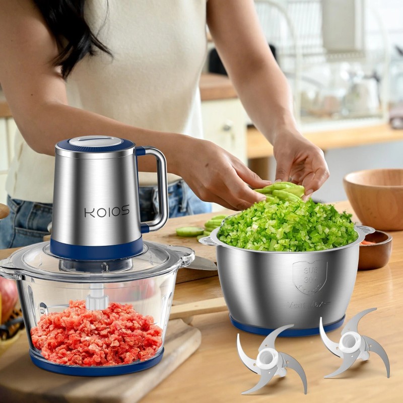 KOIOS 2*2L Bowls Electric Food Chopper Processor Vegetable Meat Grinder