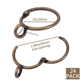 Openable Curtain Rings with Eyelets,1inch Heavy Duty Rustproof Metal Drapery Rings,Shower Curtain Rings 24pcs Bronze Zocang