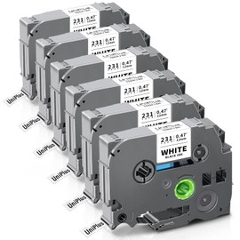 UniPlus UniPlus 6x Kompatibel Tze-231 für Brother P-touch Bänder 12mm TZe231 Tz 231 Tzc231 Laminated Schriftband Schwarz auf Weiß für P-Touch PT-H100lb PT-H105 PT-D210 PT-E110 PT-H100r PT-H108 PT-1010 PT-1000