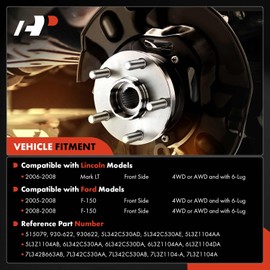 A-Premium Front Wheel Bearing and Hub Assembly with ABS & 6-Lug Compatible with Ford F-150 F150 2005-2008 & Lincoln Mark LT 2006-2008