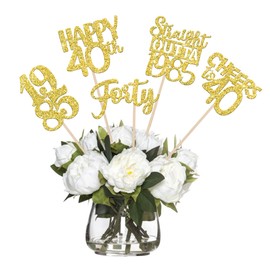 15 PCS 40th Birthday Centerpiece Sticks Forty Happy 40th Straight Outta 1985 Table Flower Centerpieces Sticks Cheers to 40 Floral Decorations for 40th Birthday Party Centerpieces Supplies Gold