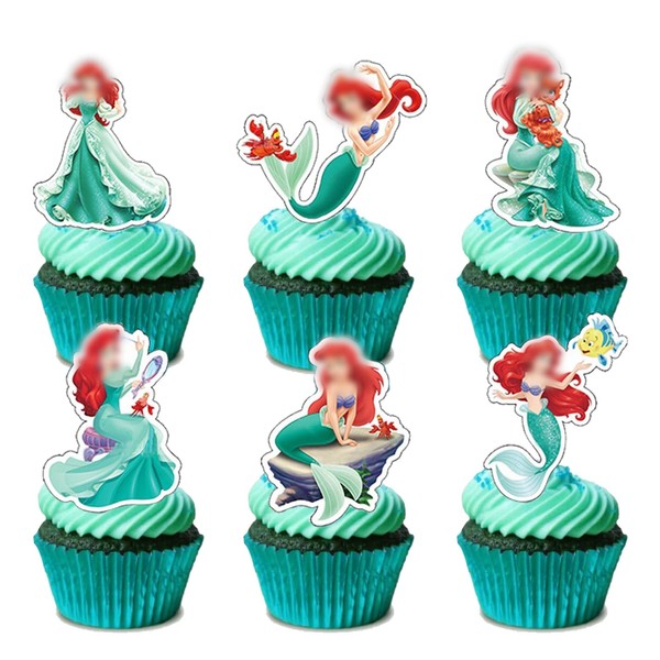 24 Pcs Mermaid Cupcake Toppers,Mermaid Happy Birthday Party Decoration Supplies for Birthday Party,Girls Baby Shower,Mermaid Theme Party,Under the Sea Theme Party