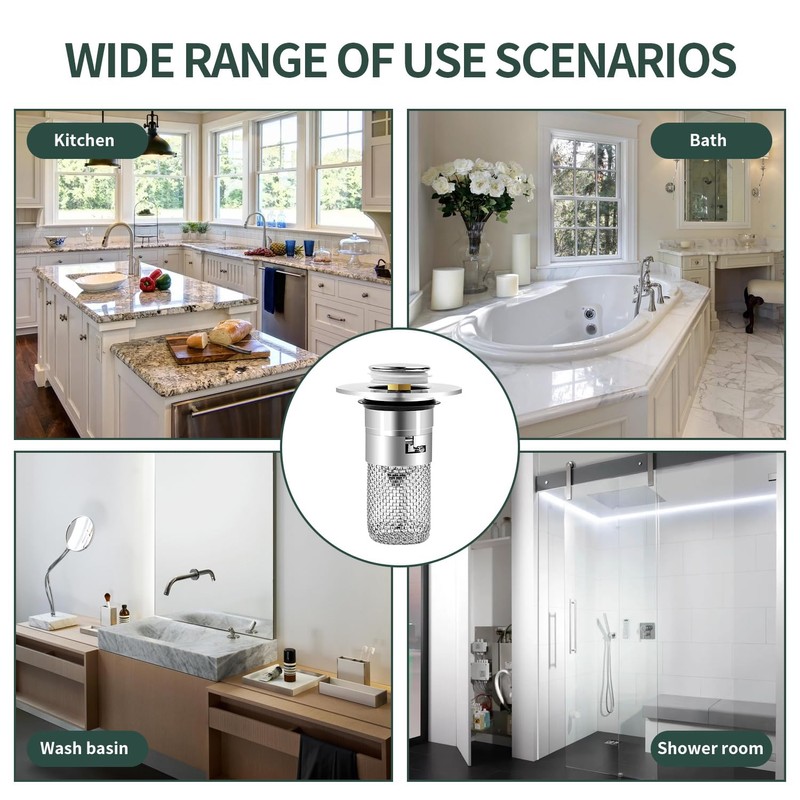 Drain Plug with Strainer, Stainless Steel Sink Drain Strainer, Sink