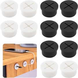 JooBsoso Wire Hole Caps (12 Pcs) Wire Cover Outdoor Rubber Grommet Desk Cable Hole Cover Rubber Wire Organizer for Office Home Computer Desk (2 Colors Black and White, 6 Pieces, 12 Pieces)