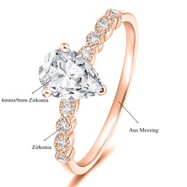Titaniumcentral Women's Engagement Ring Rose Gold Silver 1.5CT Tear Pear Shape Cubic Zirconia Promise Ring Wedding Rings Partner Rings, Copper