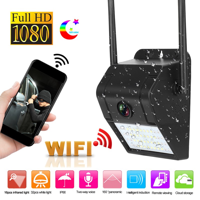 1080P Wifi Camera IP66 Waterproof V380pro Wall Mounted with LED