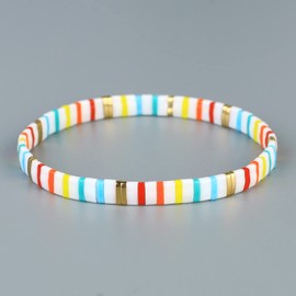 KELITCH Tila Beads Stretch Bracelet Boho Handmade Strand Bangle Charming Jewellery for Women, Glass