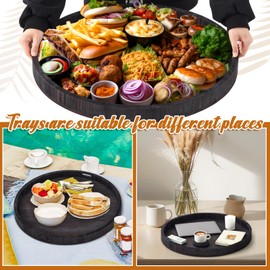 Suzile 2 Pcs Extra Large Round Serving Tray with Handle 23" 21" Round Wood Tray Rustic Heavy Duty Round Charcuterie Board Huge Decorative Organizer Tray for Ottoman Table Home Entertaining(Black)