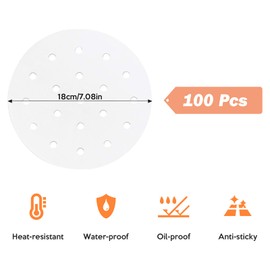 Air Fryer Parchment Paper ValueHall 100 Pcs 7inch Parchment Paper Non-Stick Bamboo Steamer Paper Liner Round Unbleached Air Fryer Liner for Cooking Steaming Basket Rice and Air Fryer V4B08