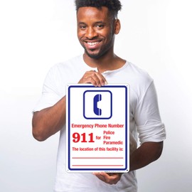 Sigo Signs, Emergency Telephone Number Sign, Pool Sign, 10x14 Inches, Rust Free .040 Aluminum, Fade Resistant, Indoor/Outdoor Use, Made in USA