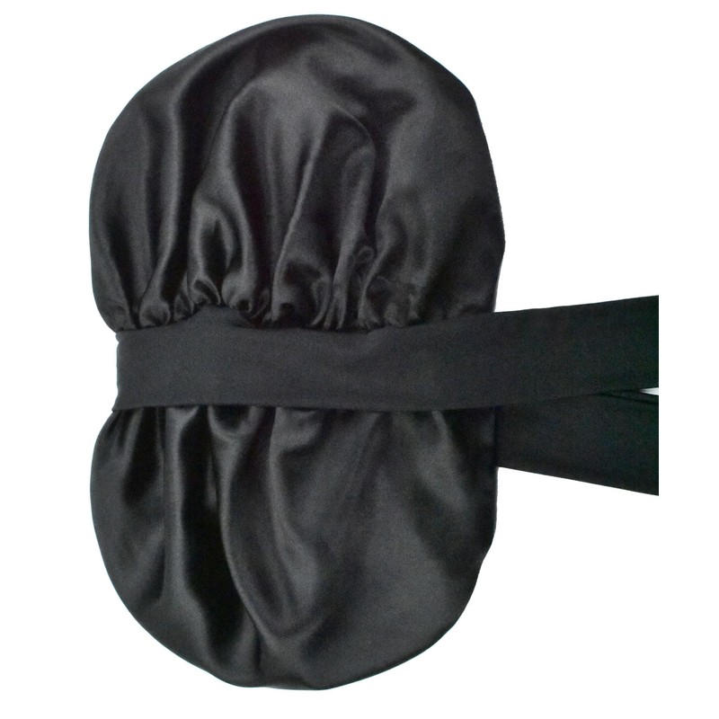 Black Double Layer Silk Bonnet for Sleeping Women Long Curly
