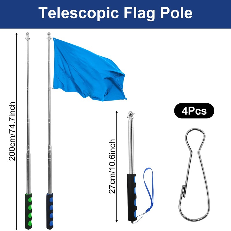 6.5ft (200cm) Telescopic Handheld Flagpole, 2 Pcs Retractable Banner Pole