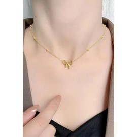 Hothrty Women's Necklace, Ribbon, Bowknots, Cable Chain, Ball, Gold, Silver, Hypoallergenic, For Women, Girlfriend, Birthday, Adjustable, Gift Box Included, Stainless Steel, No Gemstone