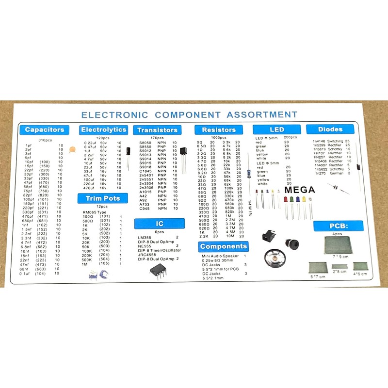 zmart Electronic Components Kit, Ultimate Edition, Various Common Capacitors, Resistors,