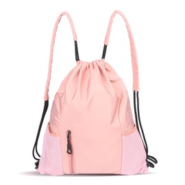 Bomiclss Drawstring Backpack Waterproof Swim Bags, Sports Gym Sackpack with Mesh Pockets, Large Capacity Drawstring Shoulder Bag for School Sports Swimming Gym Travel (Pink)