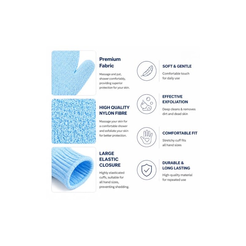 2 Pack Blue Exfoliating Wash Gloves - Body Scrub Mitts