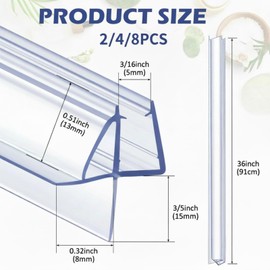 Frienda 4 Pcs Shower Door Bottom Seal 3/16" x 36'' Clear PVC Glass Door Sweep Shower Frameless Seal Strip for Replacement Stopping Leaks and Creating Water Barrier