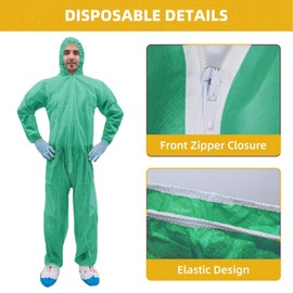 RAYGARD Colorful Disposable Coverall, PP Hazmat Suits with Hood and Elastic Cuffs for Spray Painting Industrial (Green, XX-Large)
