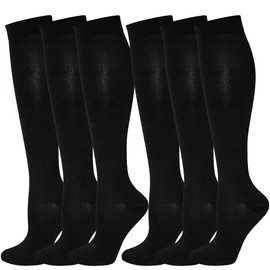Kuzimua 6 Pairs of Compression Stockings, Knee Socks, Support Stockings, Running Socks for Men and Women, Sports, Running, Flight, Travel, Pregnancy, Medical Compression Socks, black